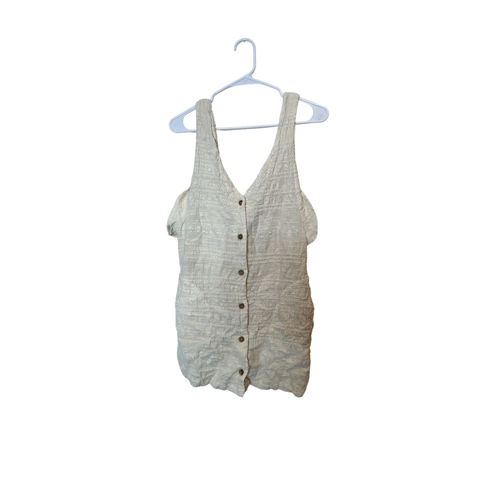Textured Button Front Shirt Womens Small Ivory Crinkle Gauze Tie Back Pockets